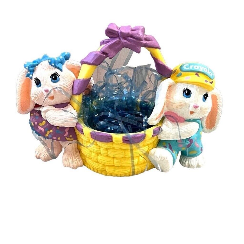1991 NEW in Box Hallmark CRAYOLA BUNNY FIGURINE Boy Girl Bunny & Easter Basket